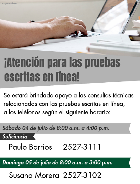 Atencion Pruebas Suficiendia Sabado con Paulo Barrios al 25273111 y Domingo con Susana Morera al 25273102. De 8am a 3pm